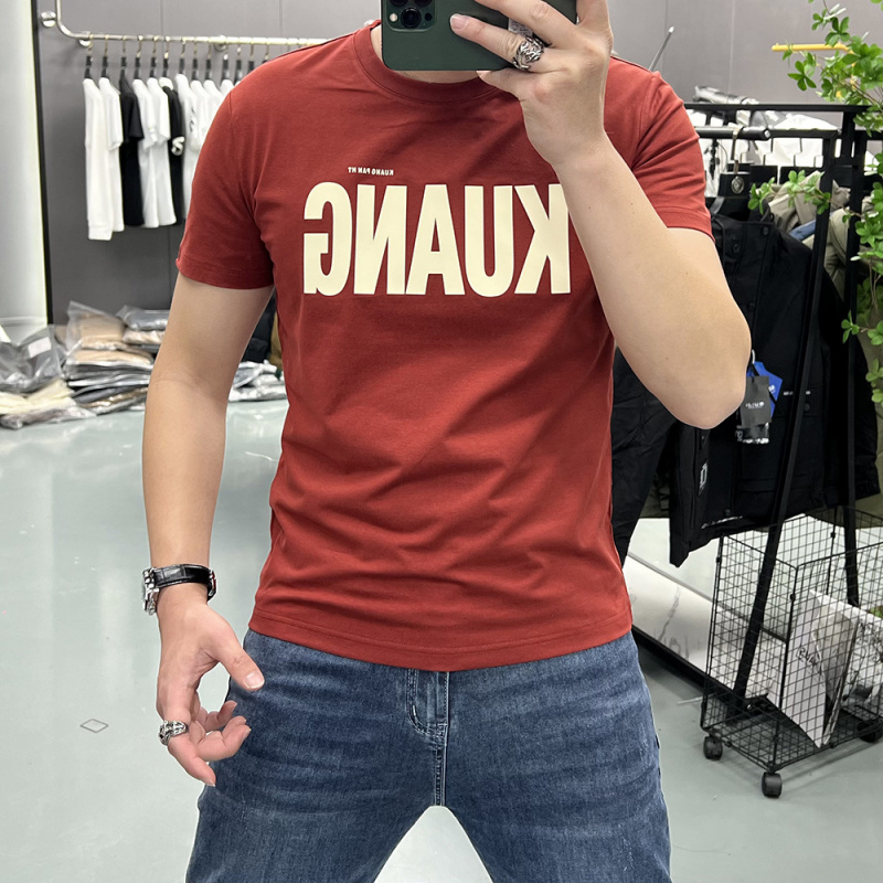 短袖T恤男字母新款打底衫圆领半袖体恤上衣服男装丝光棉夏季新款