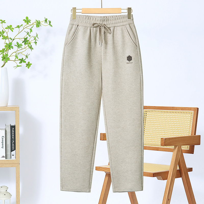 妈妈秋冬装洋气阔腿毛呢直筒裤中老年女冬季松紧腰休闲裤加绒长裤