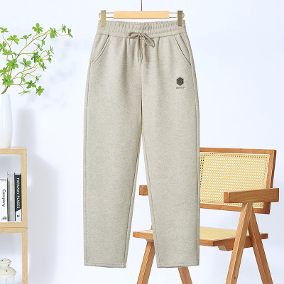 妈妈秋冬装洋气阔腿毛呢直筒裤中老年女冬季松紧腰休闲裤加绒长裤_1