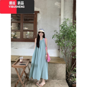 YIBUSHENG大码宽松显瘦休闲法式气质连衣裙胖mm纯色韩版初春新款无袖裙子
