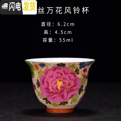 三维工匠景德镇陶瓷小茶杯纯手工品茗杯个人杯主人杯单杯掐金丝珐琅彩茶杯 珐琅彩掐金丝风铃杯万花