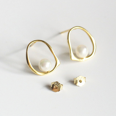 不规则几何银耳钉韩版S925纯银气质镂空圆环贝珠耳坠耳钉耳饰女送女朋友老婆情人节七夕生日礼物