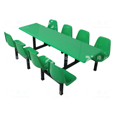 臻远 ZY4040858 玻璃钢连体餐桌椅组合8人位钢架靠背款