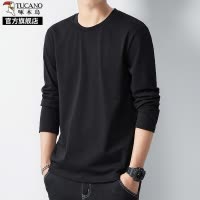 啄木鸟纯棉长袖t恤男士黑色秋衣2025新款秋季圆领打底衫男装上衣K