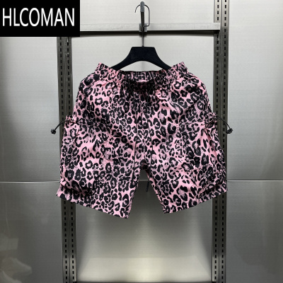 HLCOMAN2024夏季男士速干短裤潮流豹纹宽松大口袋裤子工装美式五分沙滩裤