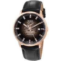 Mido男士指挥官系列自动机械表透明表盘黑皮带瑞士表