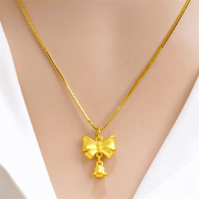 仿黄金越南古法沙金铃兰花吊坠项链女民族风铜镀金结婚庆套装首饰送女朋友老婆情人节七夕生日礼物