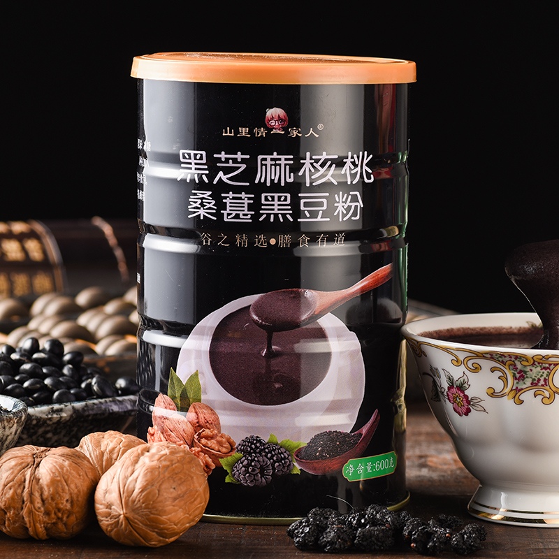 赛卡伊 黑芝麻核桃桑葚黑豆粉600g罐现磨即食早餐粥糊营养五谷代餐