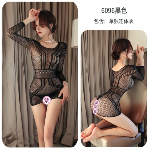 长夜漫漫情趣内衣性感诱惑镂空提花丝袜连体激情诱惑透视内衣6096 黑色