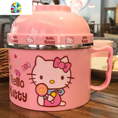 可爱卡通小学生儿童不锈钢保温饭盒便当盒碗筷套装防烫带盖泡面碗 FENGHOU 浅蓝色叮当猫限量版