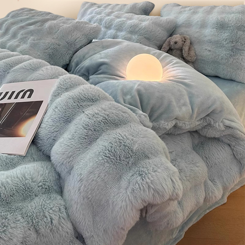 兔毛牛奶绒床上四件套新款秋冬季双面冬季加绒珊瑚绒床单被套