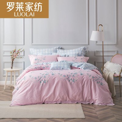 罗莱家纺（LUOLAI）纯棉床单被套全棉四件套1.5/1.8米双人斜纹四件套件那年花开