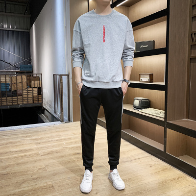 HongZun2020年运动休闲两件套秋季新款男士圆领长袖卫衣韩版潮流百搭套装其他套装