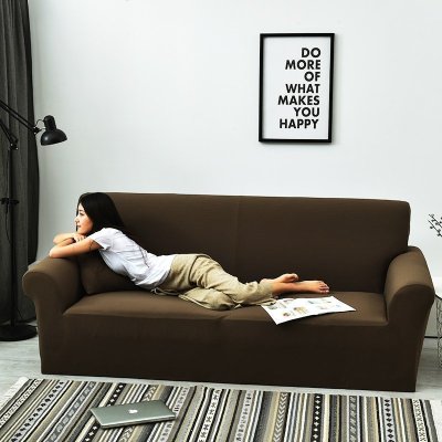 色弹力沙发套全包卍能全盖沙发罩套布艺沙发垫防水简约四季通用 咖啡金 M码(145-185CM双人位适用)