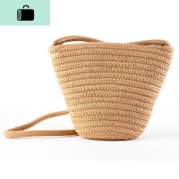 新款秋冬森系编织水桶包包女包棉线编包跨包韩版百搭单肩斜挎包NEW LAKE 卡其色小包女士单肩包