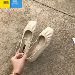 聚范平底豆豆单鞋女鞋子2024年早秋方头交叉软底奶奶白色懒人四季瓢鞋