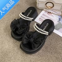SUNTEK厚底增高凉拖鞋女外穿2023年新款夏季两穿百搭珍珠仙女风露趾凉鞋