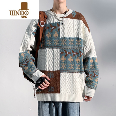 YANXU日系拼接毛衣男宽松慵懒风内搭打底衫潮牌复古线衣针织衫外套