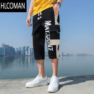 HLCOMAN夏季工装短裤男青少年潮牌宽松休闲七分裤初中高中学生运动中裤子