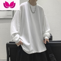 七斓圆领体恤男生白色打底衫春男士纯色长袖上衣夏季短袖T恤