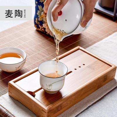 美帮汇竹茶盘竹制简约长方形干泡盘排水式功夫茶具茶托盘茶台泡茶盘