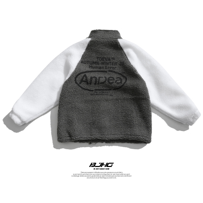 NEWLAKE冬季撞色加厚羔毛绒棉衣外套男宽松嘻哈拼接街头HIPHOP棉服棉衣