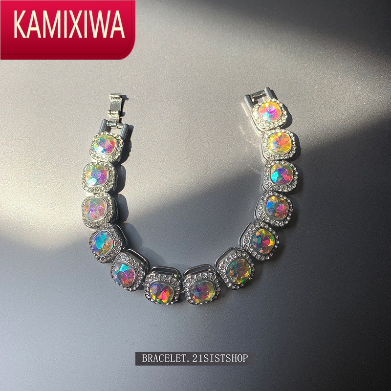 kamixiwa欧美嘻哈潮牌高级感个性彩色冰糖手链21sist镶钻古巴手链男