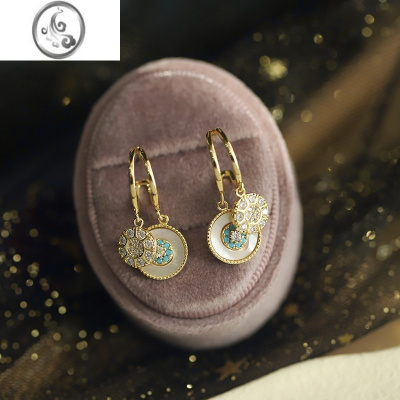 JiMi微镶满钻金色耳环2023新款小众设计感高级耳饰银针复古宫廷