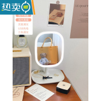 敬平镜子化妆镜学生宿舍桌面带灯台式led灯ins网红梳妆台带收纳补光镜便携式用镜 小号升级三色光*白色(带收纳)