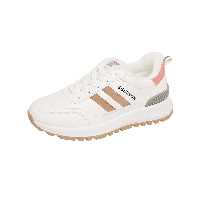 加绒厚底皮面运动鞋新款鞋子百搭时尚轻便防滑软底老爹鞋