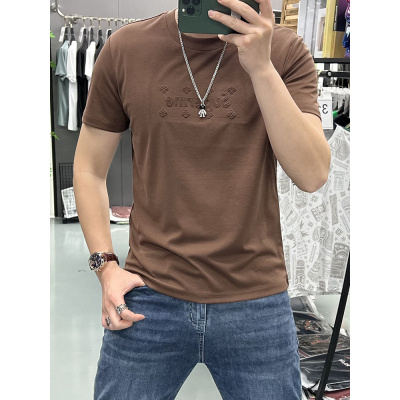 轻奢夏季新款男士圆领T恤潮牌ins时尚修身短袖潮流青年T恤男上衣