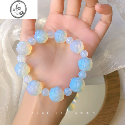 JiMi手链狐狸花珠醒狮透石膏蛋白石银曜石原创设计闺蜜情侣水晶手串