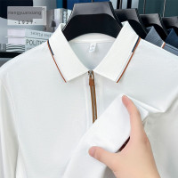 恒源祥男士t恤长袖翻领拉链Polo衫春秋中年爸爸休闲t恤上衣