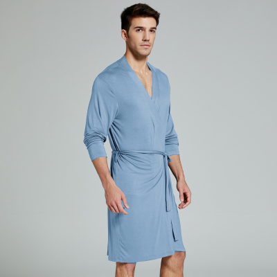 Ideamini柔滑莫代尔棉睡袍男春秋冰丝浴袍性感睡衣一体式家居服男士睡袍