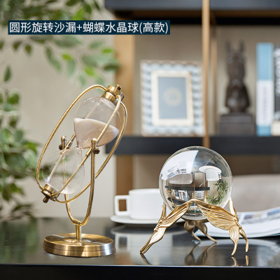 酒柜里的摆饰轻奢水晶球摆件样板房客厅家居办公室电视柜酒柜软装饰品旋转沙漏15分钟-+蝴蝶水晶球