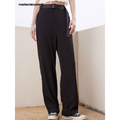 [2件2折价:49]美特斯邦威休闲裤女百搭夏季潮流印花直筒休闲运动长裤女