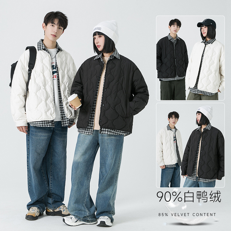 羽绒服男冬季新款90绒潮流时尚拼接翻领百搭男女同款情侣潮牌外套