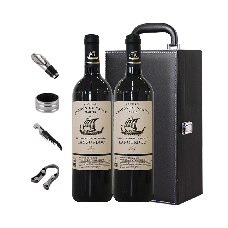 (送高档双支皮箱)法国原瓶进口红酒 aop级圣马丁龙船将军 14度干红