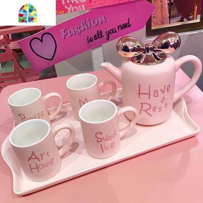 可高温时尚陶瓷家用大号容量凉水壶冷水壶套装创意耐热杯子花茶具 FENGHOU 白色凉水壶套装[030]送杯刷