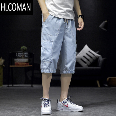 HLCOMAN夏季薄款牛仔七分裤男士潮牌宽松休闲7分裤胖子韩版潮流ins短裤子