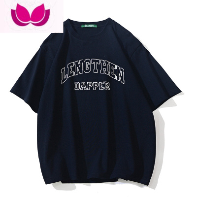 七斓夏季短袖t恤男女港风宽松字母印花上衣韩版圆领百搭简约体恤