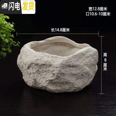 三维工匠水仙花铜钱水培花盆水养的仿石头盆景碗莲睡莲个性创意陶瓷无孔 F-石-12 中等花盆容器