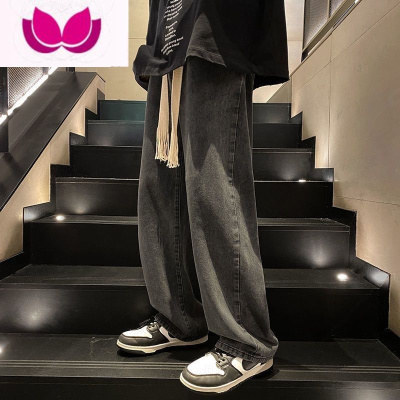 七斓复古男款直筒宽松潮牌阔腿美式高街百搭休闲长裤子灰色