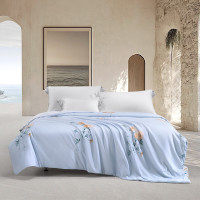 水星家纺高级四件套夏凉被空调被亲肤竹纤维防螨抗菌简约静谧蓝