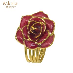 梦克拉 Mkela 鲜花玫瑰烤漆戒指 玫瑰花戒指红色玫瑰花项链花朵吊坠女饰品 民族风 女士