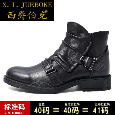 X.I.JUEBOKE意大利品牌真皮英伦复古靴子男士马丁靴高帮工装靴百搭机车皮靴男切尔西短靴