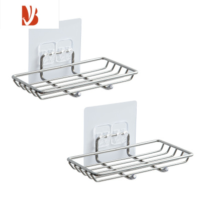 三维工匠304不锈钢免打孔沥水肥皂盒卫生间双层家用浴室大号壁挂式香皂架 透明贴2个装