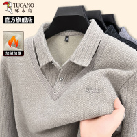 啄木鸟冬季男士新款毛衣针织衫中年保暖爸爸装假两件加绒上衣服C