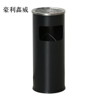 豪利鑫威不锈钢垃圾桶烟蒂柱灭烟桶带烟灰缸室外电梯口立式丽格圆形黑色