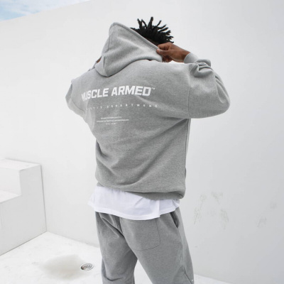 珂卡慕(KEKAMU)新款加绒加厚卫衣套装男长袖连帽长裤保暖健身衣宽松肌肉兄弟潮牌灰色套装M
